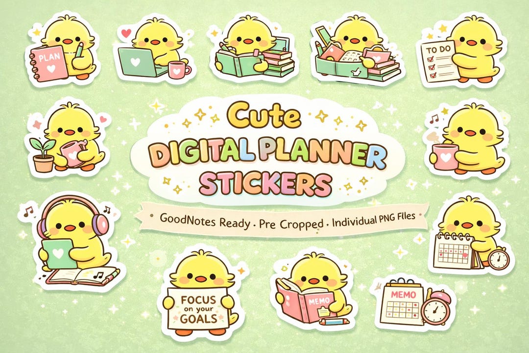 Cute Digital Planner Stickers, 84 PNG Goodnotes Set, Kawaii Digital ...