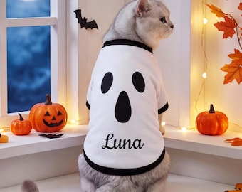 Halloween Pet Shirt for Dogs & Cats, Cute Ghost Pet Costume, Boo Halloween Dog Cat Clothes, Spooky Pet Outfit