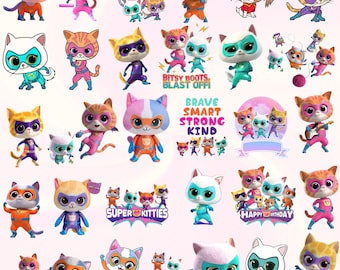 Superkitties Clipart, Super Kitties SVG PNG Bundle, Super Kitties Birthday Clipart, Super kitties PNG, Super Cat Digital Download