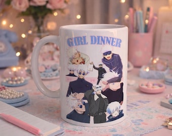 Anime mok met manga-uitstraling – ontwerp geïnspireerd op Gojo – thema 'meisjesdiner' – cadeau voor anime-fan – Jujutsu Kaisen-stijl