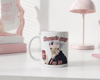 Ironische Gojo Satoru Jujutsu Kaisen mok - grappige anime mok met een esthetisch thema - leuk cadeau-idee voor anime fans