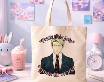 Tote Bag Nanami Jujutsu Kaisen – “F**k This Job” meme tas – anime esthetiek otaku shopper