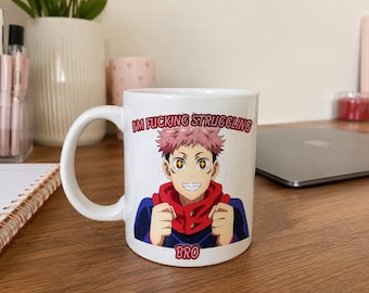 Yuji Itadori Jujutsu Kaisen ironische mok - grappige esthetische anime mok - cadeau voor anime fans