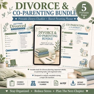 Lista di controllo per il divorzio in caso di ADHD, pianificatore per la genitorialità condivisa, documenti per il divorzio e organizzatore finanziario, pacchetto PDF stampabile
