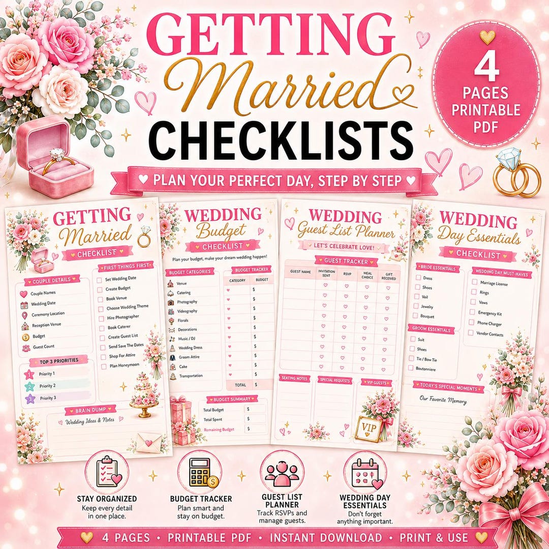 Getting Married Checklists Printable PDF | Wedding Budget, Guest List ...