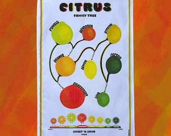 Citrus Family Tree Tea Towel, Made in the UK