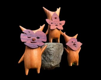 Zelda Korok Figurine Set – Hand-Carved Wood Desk Decor (Tears of the Kingdom)