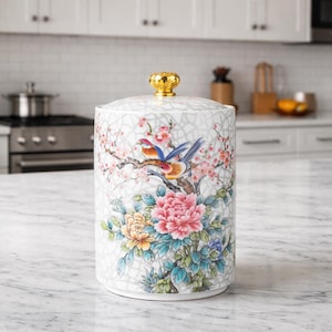 Enamel Ceramic Tea Caddy | Airtight Coffee Herb Storage Jar with Lid