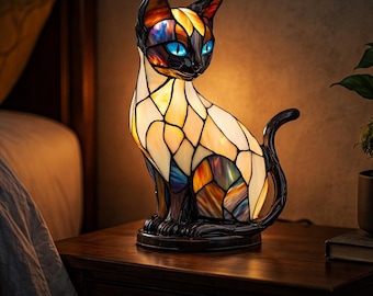 Stained Glass Cat Lamp | Bedroom Decor | Unique Cat Lover Gift
