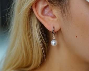 Pendientes de perlas de agua dulce, pendientes de aro de perlas, pendientes colgantes de perlas, pendientes de novia, joyería nupcial, regalo para damas de honor, regalo para el Día de la Madre