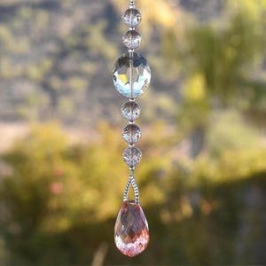 Small Pink Sun Catcher Charm - Large Stone Pendant, Glass Crystal