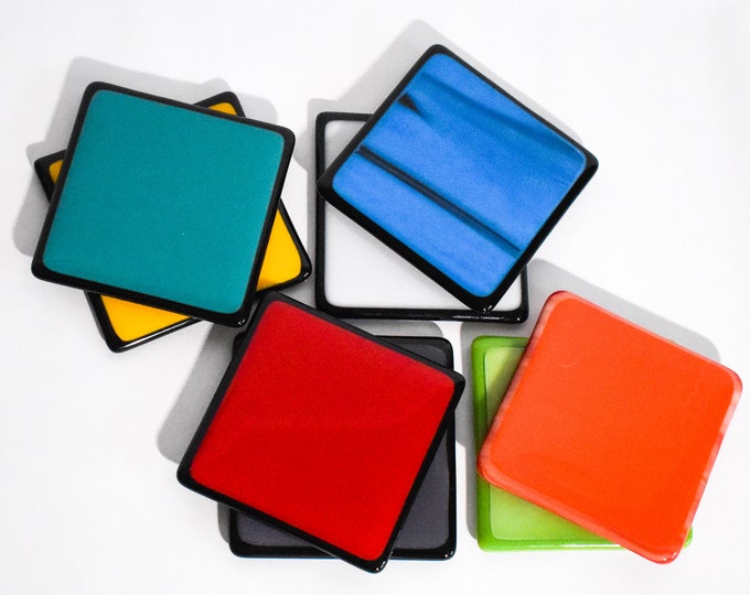 Fused Glass Drink Coasters in Bright Colors - Modern Minimalist Home Decor