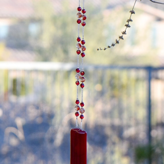 Red Moss Agate and Glass Wind Chime - Hanging Patio Decor