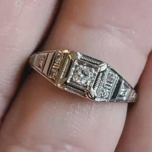 Vintage Art Deco Engagement Ring, 14K Solid White Gold Illusion Setting Solitaire Ring, Filigree Diamond Ring, Antique Ring for Women