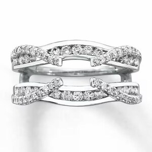 Twisted Diamond Ring Enhancer, 14k White Gold Double Guard Wedding Band, Infinity Criss Cross Ring Jacket, Pavé Contour Matching Band