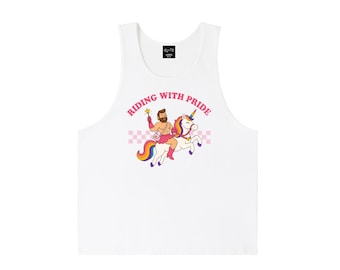 Cavalcando con orgoglio Unicorno Arcobaleno Gay Ampio Canotta Arcobaleno Orgoglio Ampio ~ GAYSBIE