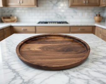 Modern Walnut Round Tray | Wood Organizer & Decor Tray | Charcuterie Board | USA
