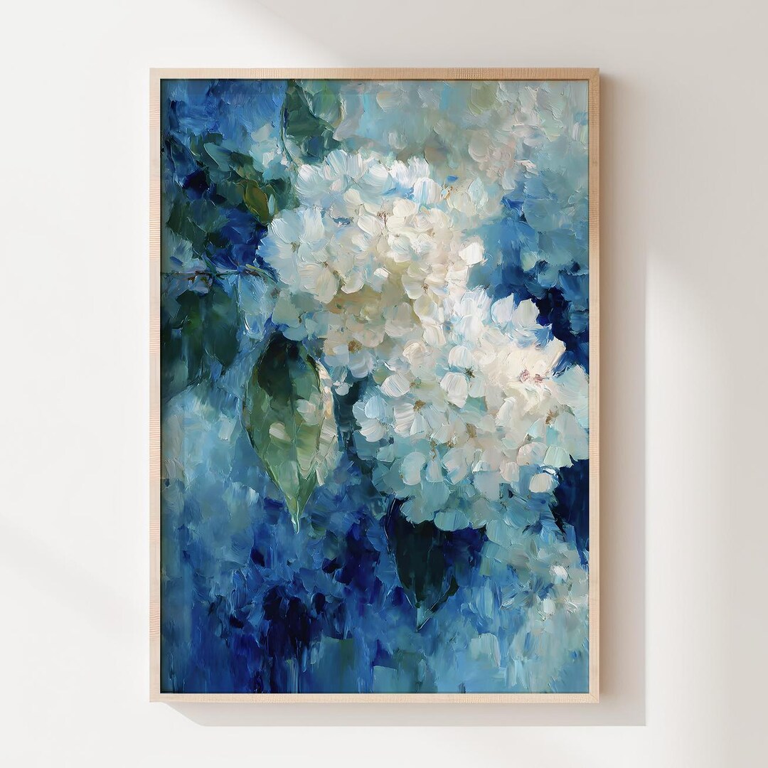 Blue & White Hydrangea Print, Botanical Garden Wall Art, Floral ...