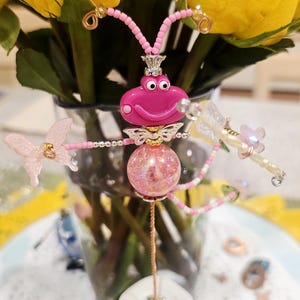 Fairyfrog Fae - Beaded & Crystal fairy frog princess holding a magic wand and butterfly