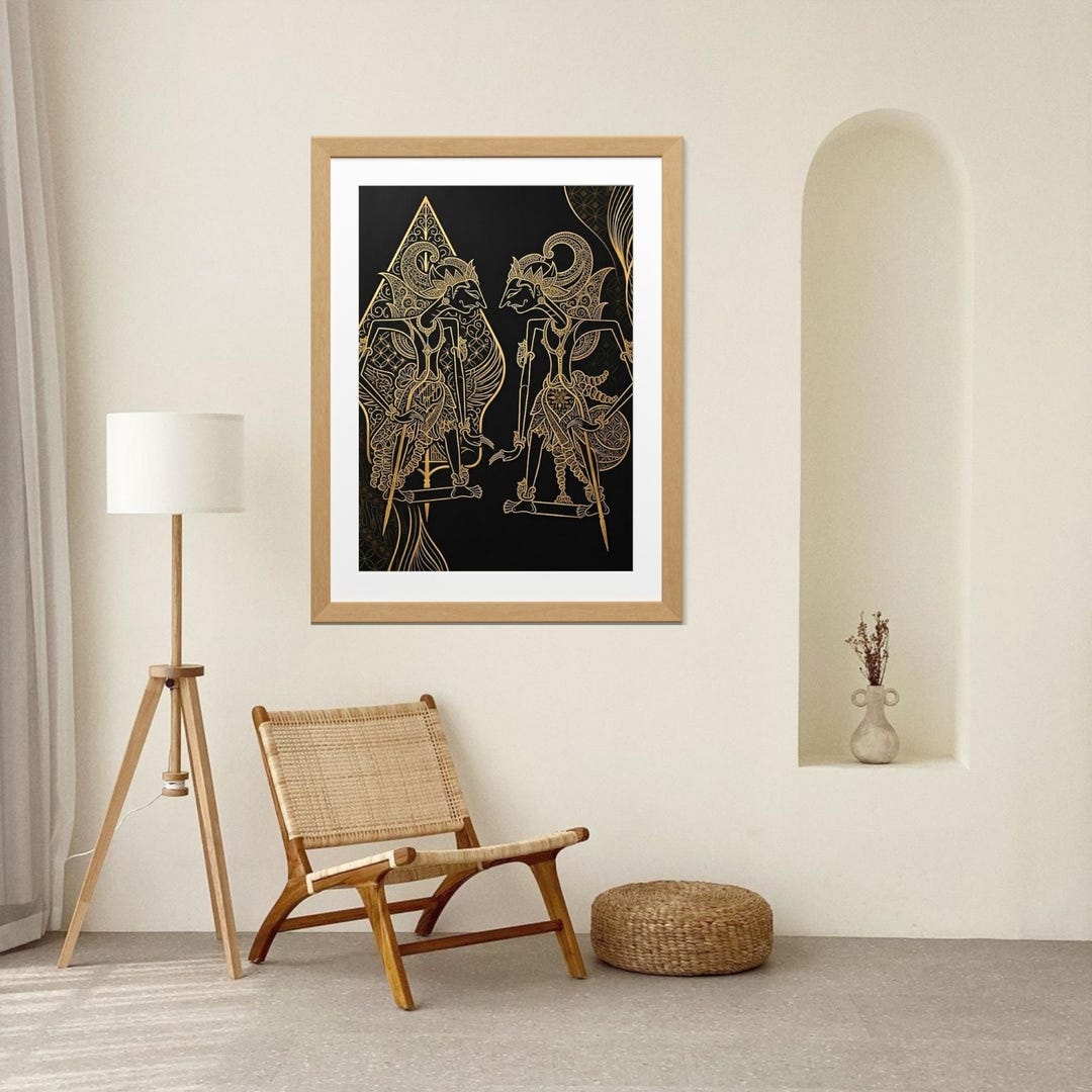 Art Java Wayang Javanese Wayang Art Print | Black Gold Indonesian Shadow Puppet Decor ...