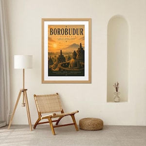 Borobudur Temple Travel Poster, Vintage Indonesia Wall Art (Digital Download)