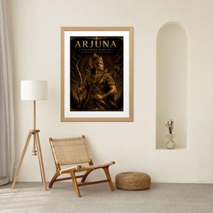 Arjuna Wayang Print, Javanese Warrior Mythology Poster, Black Gold Decor (Digital Download)