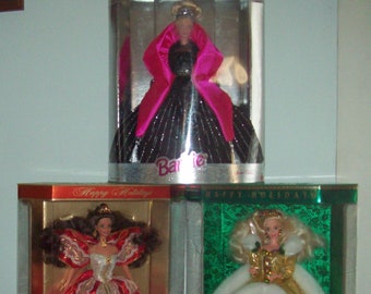 CHOICE Happy Holiday Barbies: 90s Misprinted box  mistakes collectible  Special Edition Christmas fashion dolls gown festive