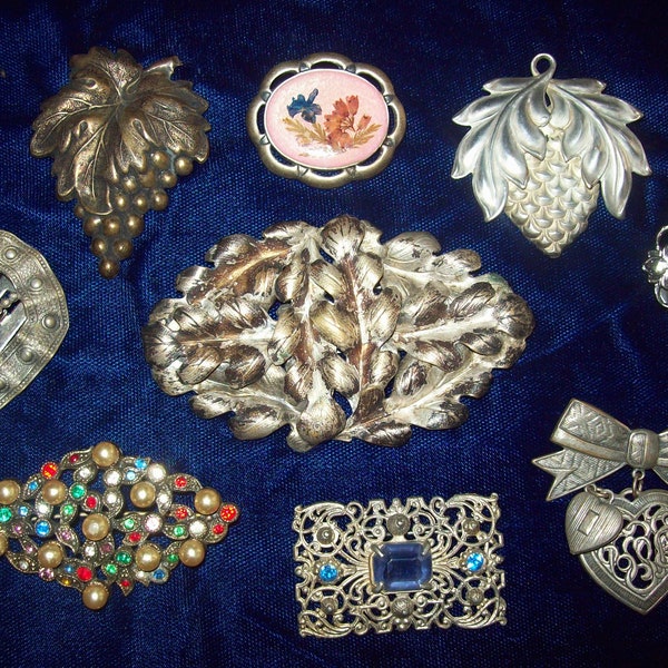 CHOICE Retro Vintage Costume Jewelry Figural Brooches or Furscarf clip: Grapes,  rhinestones capris glass cabachon, or multicolor rs