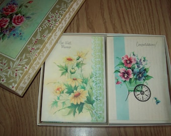 EXQUISITE FLORALS Everyday Assortment Sunshine Greeting Cards many Get Well, vintage cards circa 70s