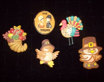 Choice HALLMARK Retro Vintage Jewelry Thanksgiving Holiday Brooch Pins:  Turkey, Pilgrims, Thanks, Cornucopia birds chicks  Give Thanks