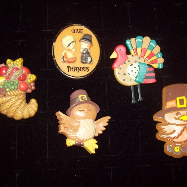 Choice HALLMARK Retro Vintage Jewelry Thanksgiving Holiday Brooch Pins:  Turkey, Pilgrims, Thanks, Cornucopia birds chicks  Give Thanks