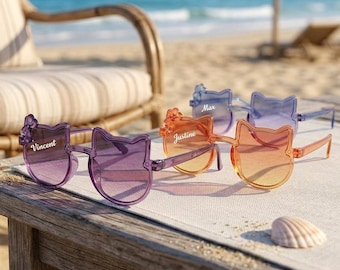 Schattige zonnebrillen met kattenprint voor peuters | Zomerse vakantieartikelen voor kinderen | Strandaccessoires voor meisjes | Modieuze zonnebrillen voor peuters | Zonnebrillen met strik