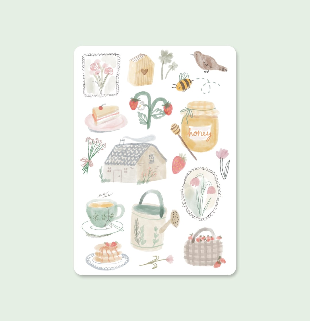 Cottagecore Sticker Sheet | Hand-drawn Vinyl Journal, Planner ...