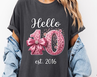 Hola 10 Pink Bow Est 2016 Camiseta coqueta para niña de 10º cumpleaños