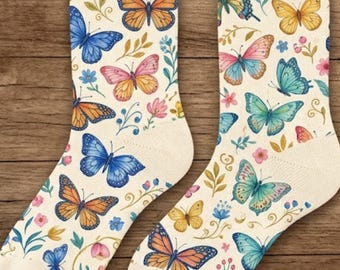 Calzini con motivo farfalle ad acquerello | Calzini con farfalle floreali stampati a sublimazione