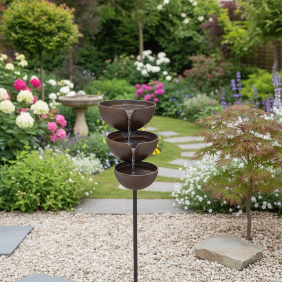 Tiered Metal Bird Bath Fountain, Outdoor Garden Water Feature, Rustic Bird Bath Stand, Patio Lawn Decor, Backyard Bird Feeder