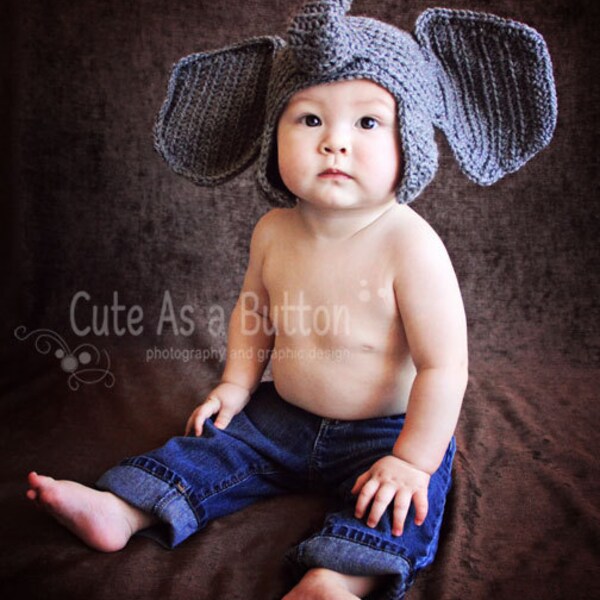 Crochet Infant Elephant Hat with Floppy Ears (Great Photo Prop) - Made to Order