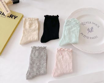 Pointelle Ruffle Socks | Balletcore Crew Socks | Summer Thin Mesh Slouch Socks | Lettuce Edge Pastel Socks