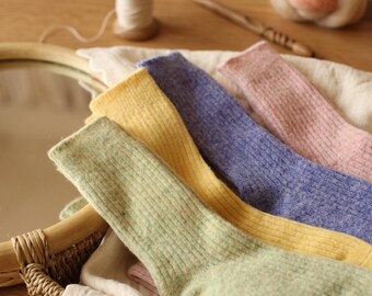 Thick Wool Blend  Socks | Japanese Style Warm Winter Socks | Cozy Ribbed Knit Thermal Boot Socks | Pastel Lounge Socks | Gift for Her