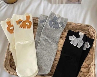 Cat Butt Set | 3 Pairs Cotton Crew Socks, Novelty Cat Lover Gift