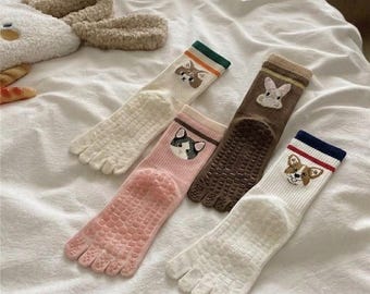 Animal Five-Toe Non-Slip Socks | Combed Cotton Blend Yoga Pilates