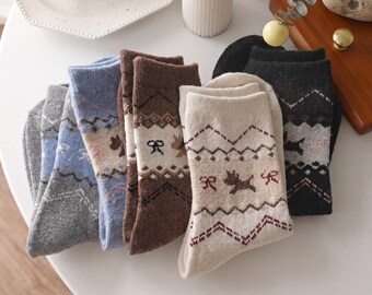 Thick Wool Fair Isle Socks | Cute Puppy Dog Winter Socks |  Animal Socks | Cozy Thermal Boot Socks | Dog Lover Gift