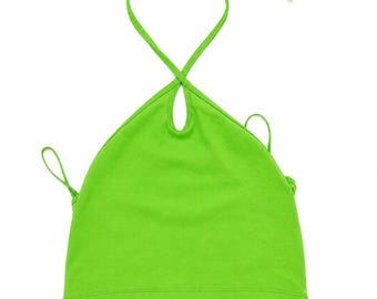 ZARA Neongroene cropped top met halternek Dames, maat S