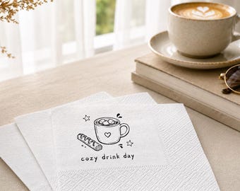 Niedliche Cafe Break Cocktail Servietten, individuelles Kaffee Muffin Design, minimalistische Line Art, gemütliches Dekor für Kaffeeliebhaber & Brunch Gastgeber