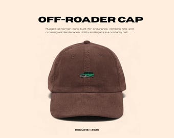 Embroidered Off-Roader Hat - Vintage Retro Car Cap - Classic Car Gift - Minimalist Corduroy Hat - REDLINE