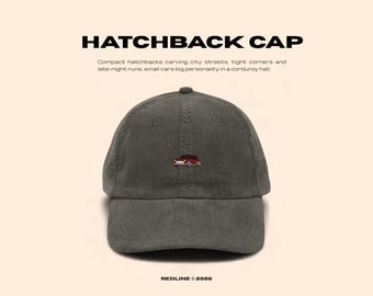 Embroidered Hatchback Hat - Vintage Retro Car Cap - Classic Car Gift - Minimalist Corduroy Hat - REDLINE