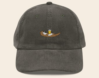 Embroidered Otter Beer Hat - Vintage Retro Nature Cap - Classic Gift - Minimalist Corduroy Hat - REDLINE