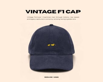 Embroidered Vintage Formula One Hat - Vintage Retro Car Cap - Classic Car Gift - Minimalist Corduroy Hat - REDLINE