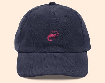 Embroidered Shrimp Hat - Vintage Retro Nature Cap - Classic Gift - Minimalist Corduroy Hat - REDLINE