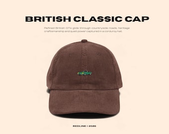 Embroidered British Classic Car Hat - Vintage Retro Car Cap - Classic Car Gift - Minimalist Corduroy Hat - REDLINE